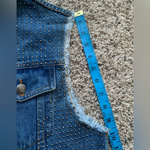 VOCAL USA BLUE Cotton Crystal Studded Raw Edge Button Down Denim Vest NWOT SZ L - Picture 14 of 17